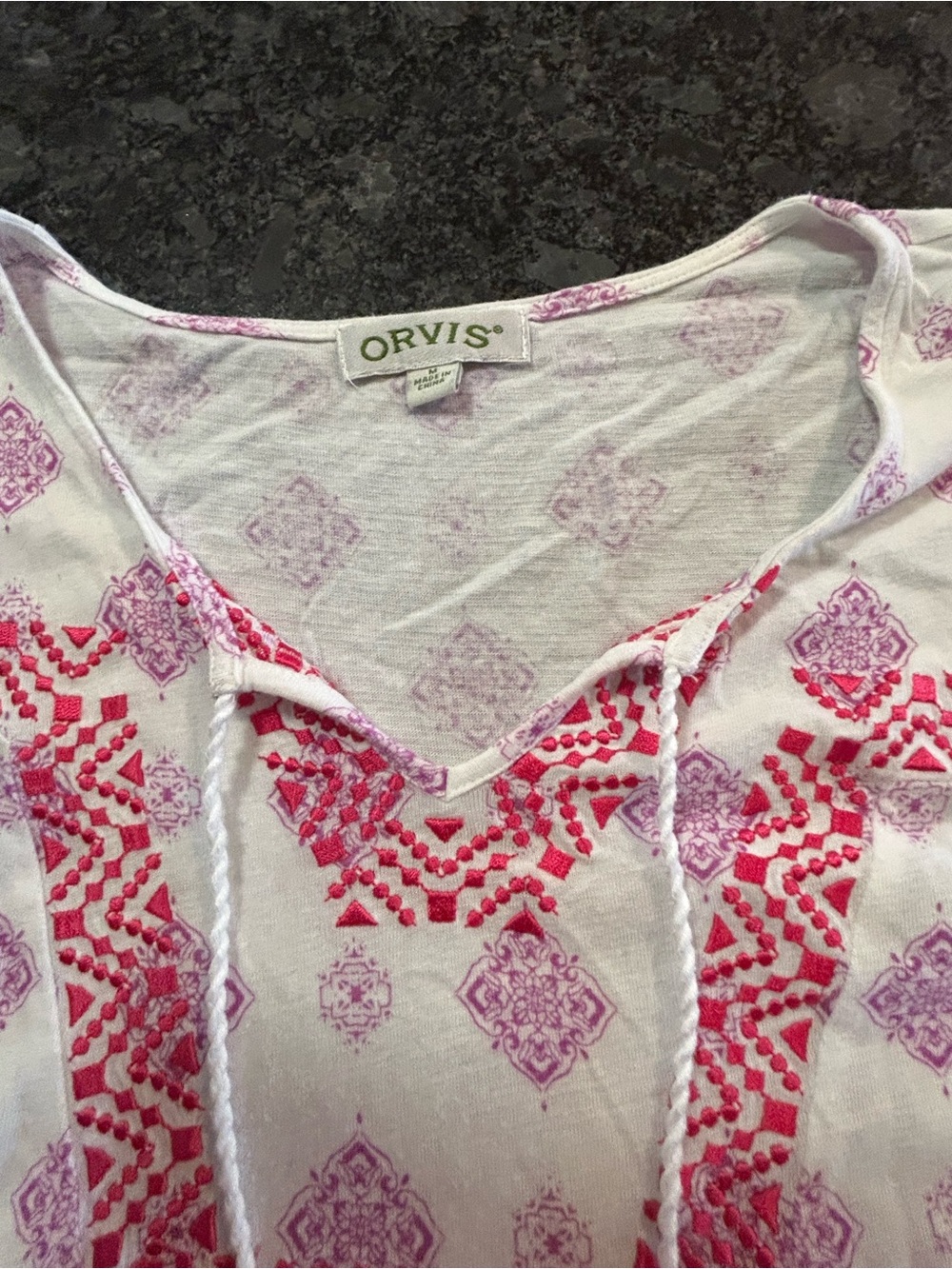 Granola Girl Embroidered Boho Peasant Tunic Top White Pink Size M Lagenlook - Picture 2 of 5
